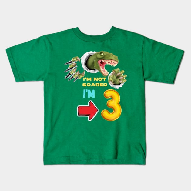 3rd Birthday Dinosaur Roaring Kids T-Shirt by ALBOYZ